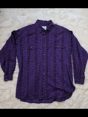Vintage 90s Purple Tribal Aztec Print Button Down Shirt By Genesis Size Med